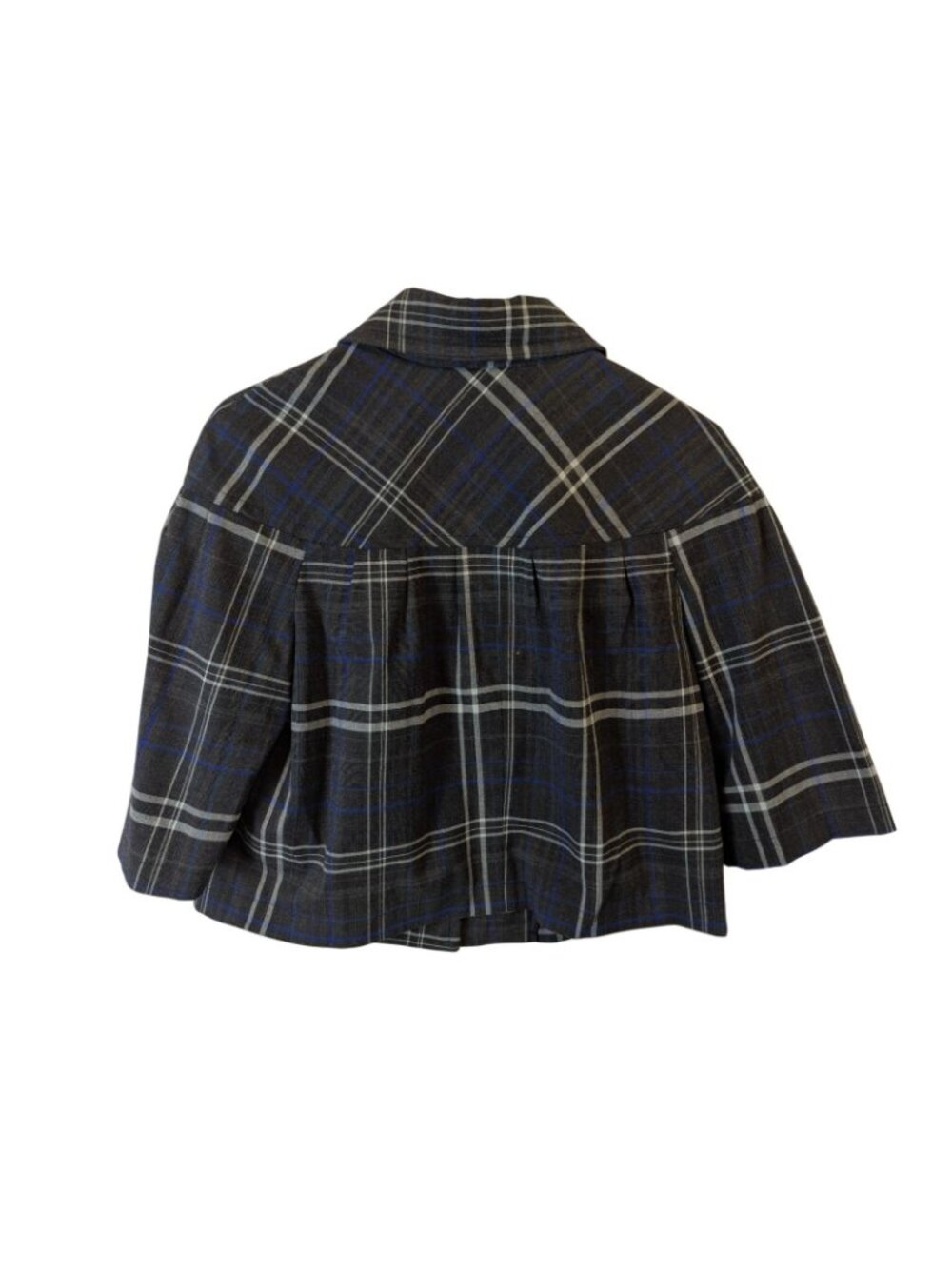 Sele M Charcoal Plaid Cropped Jacket Swing 3 Button 3/4 Sleeve Vintage Preppy - Picture 13 of 15
